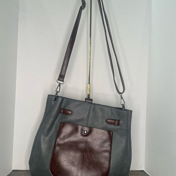 Elegant Gray and Brown Women's Bag. Zip close. Shoulder purse. Pre-owned - Picture 5 of 10